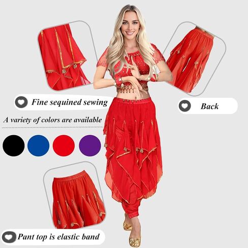 Women's Belly Dance Tribal for Harem Pants Halloween Trousers Bloomers Gold Trim Dance Pants in Saudi Arabia