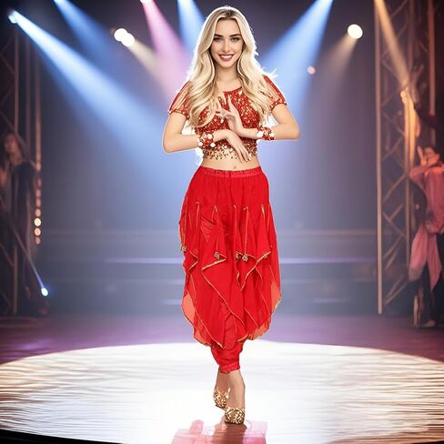 Women's Belly Dance Tribal for Harem Pants Halloween Trousers Bloomers Gold Trim Dance Pants in Saudi Arabia