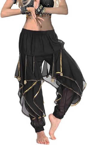 Women's Belly Dance Tribal for Harem Pants Halloween Trousers Bloomers Gold Trim Dance Pants in Kuwait