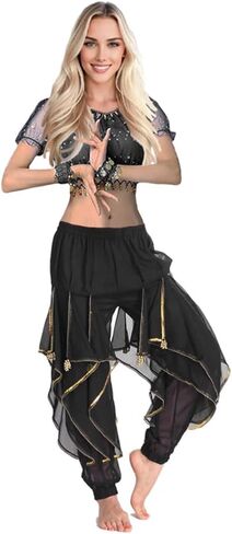 Women's Belly Dance Tribal for Harem Pants Halloween Trousers Bloomers Gold Trim Dance Pants in Kuwait