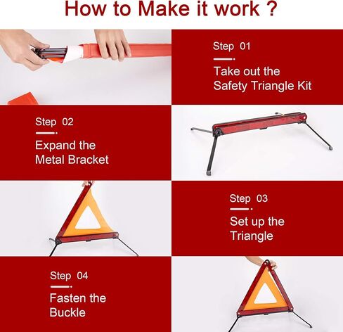 طقم مثلث تحذير الطوارئ Xool-مجموعة أمان على جانب الطريق مع مثلثات تحذير عاكسة ، سترات سلامة عالية الوضوح ، حقيبة تخزين وقفازات لانهيار السيارات وحالات الطوارئ in Kuwait