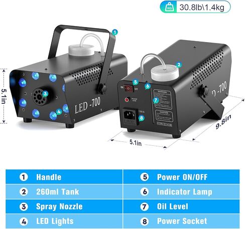 Fog Machine Halloween, 500W Smoke Machine with 14 LED Lights Color Effect, Wireless Remote Control, for DJ Parties Stage Outdoor Christmas Wedding, Over Temperature Protection in Saudi Arabia