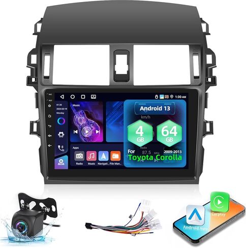 [2+64G] ستيريو سيارة Android 13 لسيارة Toyota Corolla 2009-2013 - Apple Carplay وAndroid Auto - راديو كورولا بشاشة لمس 9 بوصة 2.5D - صوت EQ/GPS/WiFi/SWC + كاميرا احتياطية AHD + ميكروفون in Kuwait