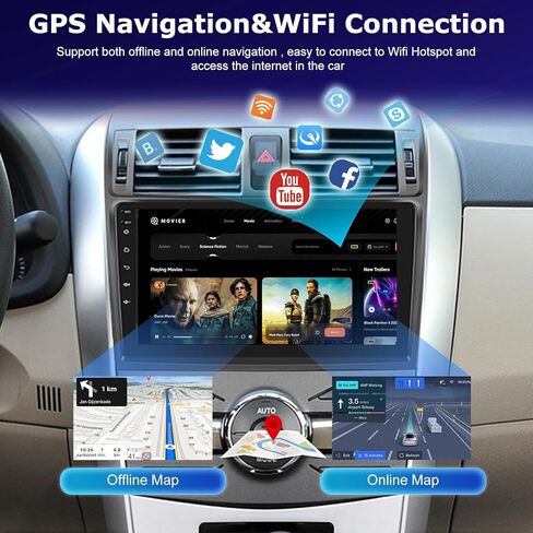 [2+64G] ستيريو سيارة Android 13 لسيارة Toyota Corolla 2009-2013 - Apple Carplay وAndroid Auto - راديو كورولا بشاشة لمس 9 بوصة 2.5D - صوت EQ/GPS/WiFi/SWC + كاميرا احتياطية AHD + ميكروفون in Kuwait