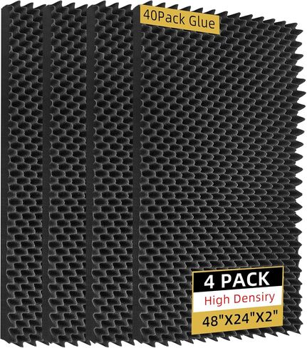 54 Pack Sound Proof Foam Panels |1"×12"×12" Quick-Recovery Soundproof Wall Panels | High Density Sound Dampening Panels for Home Studio |With Adhesive Stickers 270PCS (Black) in Kuwait