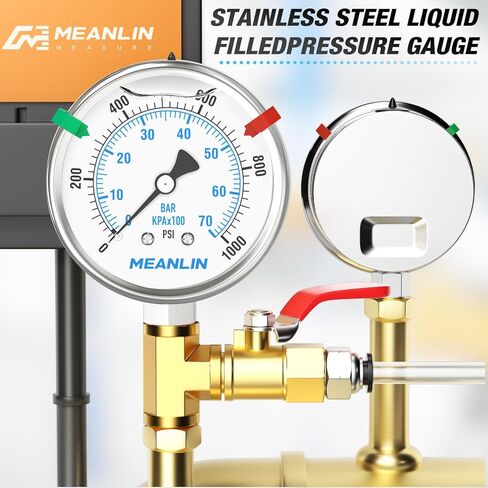 MEANLIN MEASURE 0~1000Psi Stainless Steel Liquid Filled Pressure Gauge 2.5" FACE DIAL 1/4" NPT for WOG Water Oil Air Back Mount with Stainless Steel Hex Bushing and Snaps in Kuwait
