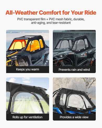 VEVOR Cab Enclosure Upper Doors, Compatible with Polaris RZR XP 1000/XP Turbo 2014-2023, Soft Upper Doors, Windproof Upgraded Zipper UTV Soft Side Window Kit, Work with Side Mirrors and Windshields in Saudi Arabia
