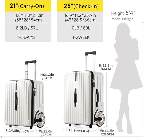 Extra Large Wheels 80L Luggage Hard Shell Suitcase Top Opening Hardside Travel Checked Luggage with TSA Lock (Black, 25-Inch) in Kuwait