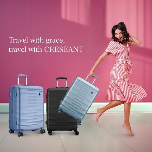 Maleta Crescent Chection-In 65 CMS Material ، Hardside Luggle Adgage متوسطة الحجم بحجم أكياس للأمتعة حقائب السفر للسفر (الأسود ، تسجيل الوصول) in Saudi Arabia