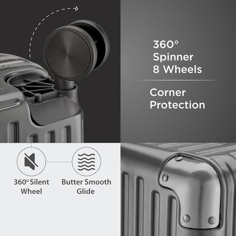 Maleta Crown Series Cabin Trolley Bag Aluminium Frame, 20 inch, 8 Spinner Wheels, Dual TSA Lock Trolley Bags for Travel Suitcase for Travel Bags for Travelling (Black, Cabin-Small) in Saudi Arabia