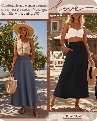 Ficerd 3 Pack Women's Maxi Long Skirts with Pockets, A Line Ankle Length High Waisted Flowy Soft Summer Casual Skirts in Saudi Arabia