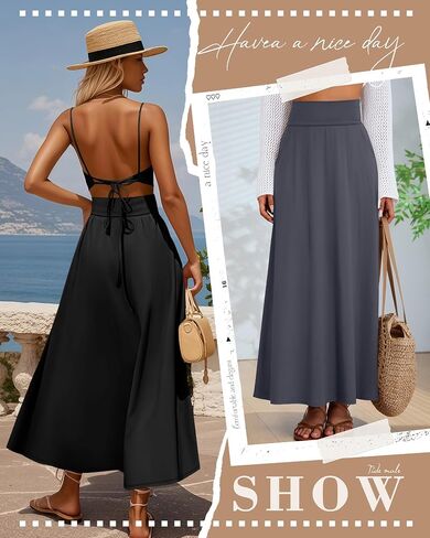 Ficerd 3 Pack Women's Maxi Long Skirts with Pockets, A Line Ankle Length High Waisted Flowy Soft Summer Casual Skirts in Saudi Arabia