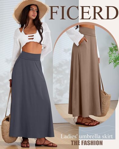 Ficerd 3 Pack Women's Maxi Long Skirts with Pockets, A Line Ankle Length High Waisted Flowy Soft Summer Casual Skirts in Saudi Arabia