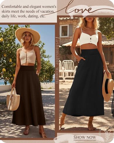 Ficerd 3 Pack Women's Maxi Long Skirts with Pockets, A Line Ankle Length High Waisted Flowy Soft Summer Casual Skirts in Saudi Arabia