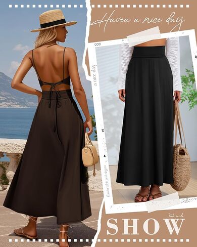 Ficerd 3 Pack Women's Maxi Long Skirts with Pockets, A Line Ankle Length High Waisted Flowy Soft Summer Casual Skirts in Saudi Arabia