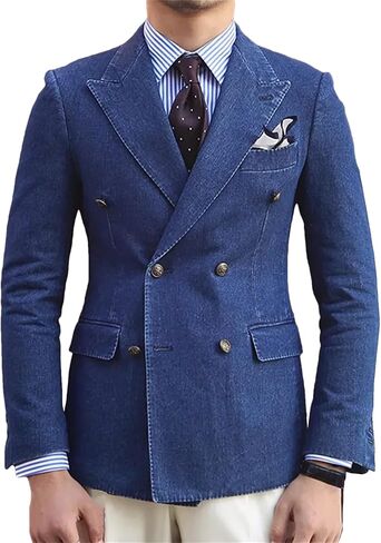 Men's Double Breasted Denim Blazer Jackets Notched Lapel Clothing Fashion Casual Daily Office Basic Coat in Saudi Arabia