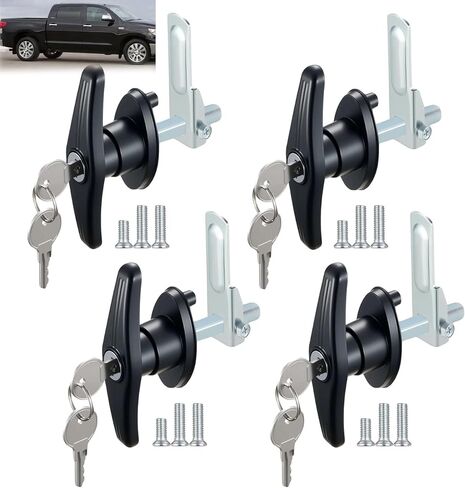 4PCS Truck Cap Locking T-Handle, Truck Camper Shell Lock, Camper Shell Accessories, Key Alike Black T-Handle Locks (Left & Right) for Most Truck in Saudi Arabia