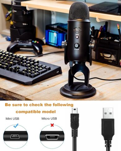 6.6ft Blue Yeti Microphone Cord Blue Yeti Cord Blue Yeti USB Cable for Blue Yeti, Blue Yeti Pro, Snowball iCE Microphones,Power Cable USB A Male to Mini USB Data Transfer Cord (6.6FT/2.0m) in Kuwait