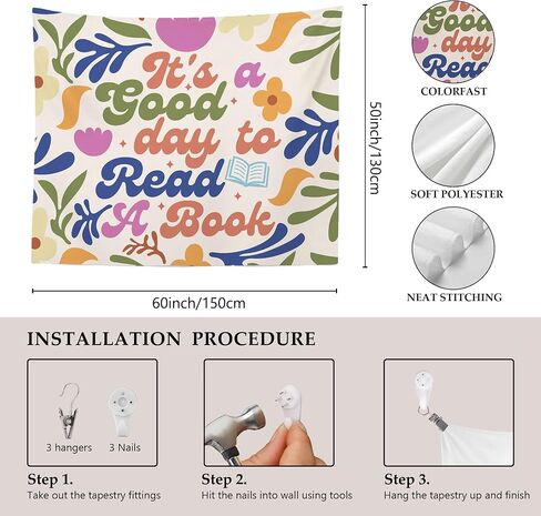 MNASAIOO It's A Good Day to Read A Book Classroom Wall Tapestry Hanging, Floral Trendy Reading Tapestries Wall Decor Gifts for Women Kids Book Lovers School Library Reading Nook Corner Home Dorm 50x60 in Saudi Arabia