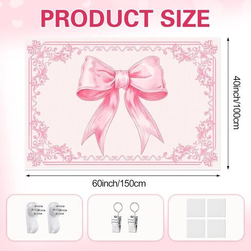 HunnmingRe 60" x 40" Pink Tapestry Coquette Pink Aesthetic Bedroom Hanging Wall Art Preppy Tapestry Decor Kit Cute Room Decoration for Women Girls Room Dorm Apartment(Bow) in Saudi Arabia