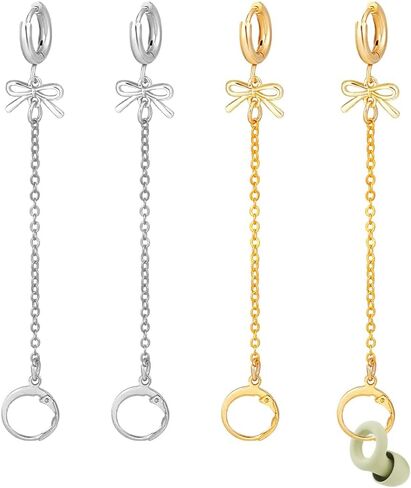 PH PandaHall 4pcs Earplug Earrings Loop Holder Noise Reducing Loop Switch Earplug Earrings with Bowknot Charms for Women Home Office Platinum/Golden, 3.7 Inch in Saudi Arabia