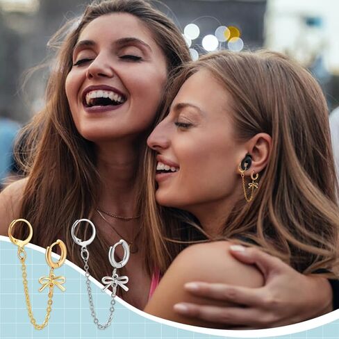 PH PandaHall 4pcs Earplug Earrings Loop Holder Noise Reducing Loop Switch Earplug Earrings with Bowknot Charms for Women Home Office Platinum/Golden, 3.7 Inch in Saudi Arabia