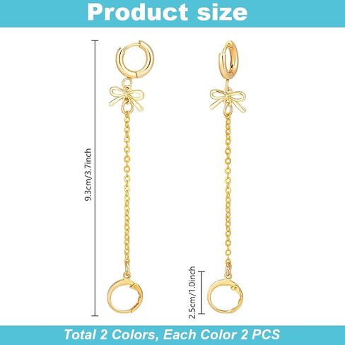 PH PandaHall 4pcs Earplug Earrings Loop Holder Noise Reducing Loop Switch Earplug Earrings with Bowknot Charms for Women Home Office Platinum/Golden, 3.7 Inch in Saudi Arabia