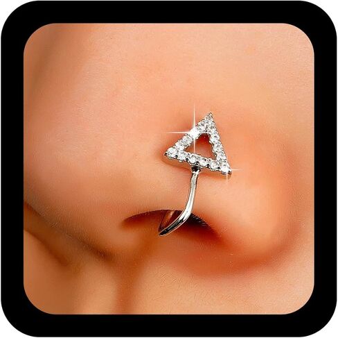 Vintage Crystal Triangle Nose Ring Cz Rhinestone Cuff Hollow Copper African Gold Fake Non Pierced Open Clip Jewelry for Women in Kuwait