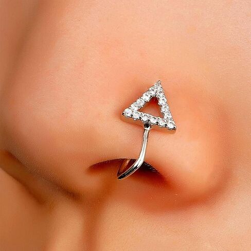 Vintage Crystal Triangle Nose Ring Cz Rhinestone Cuff Hollow Copper African Gold Fake Non Pierced Open Clip Jewelry for Women in Kuwait