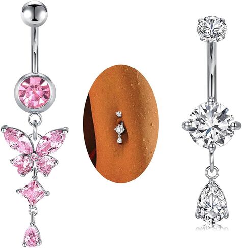MODRSA GOLD BELLY BELLY BUNTY RINGER BELLY RINGS SIVAL PINK DANCLING DANCHING BELLY BELLY BETCINGERITION HURELERGENIC Surgical Steel Butterfly Butterfly Rings for Women Gut in Kuwait