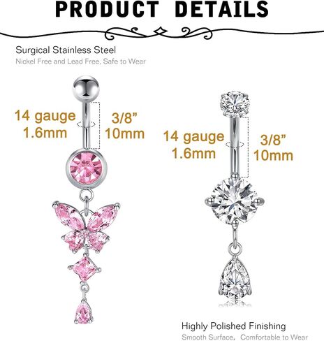 MODRSA GOLD BELLY BELLY BUNTY RINGER BELLY RINGS SIVAL PINK DANCLING DANCHING BELLY BELLY BETCINGERITION HURELERGENIC Surgical Steel Butterfly Butterfly Rings for Women Gut in Kuwait