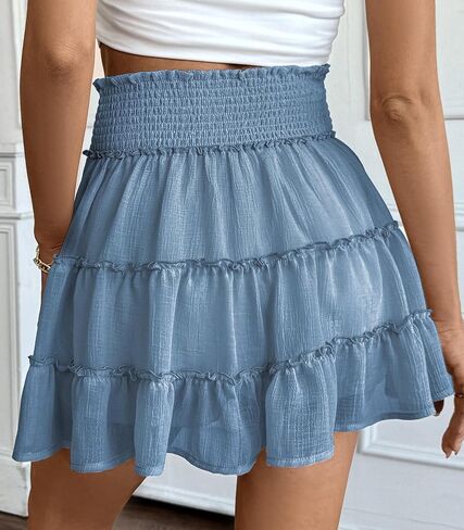 SEAFORM Women Chiffon Skirts High Waist Ruffle Mini Skirts Tennis Golf Skirt Boho Summer Tiered Skirts with Built-in Shorts in Saudi Arabia