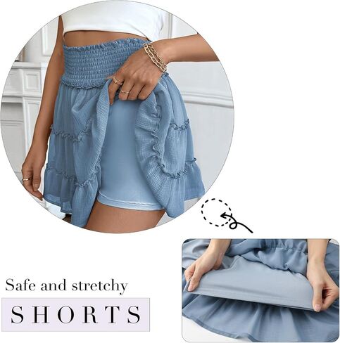 SEAFORM Women Chiffon Skirts High Waist Ruffle Mini Skirts Tennis Golf Skirt Boho Summer Tiered Skirts with Built-in Shorts in Saudi Arabia