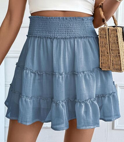 SEAFORM Women Chiffon Skirts High Waist Ruffle Mini Skirts Tennis Golf Skirt Boho Summer Tiered Skirts with Built-in Shorts in Saudi Arabia