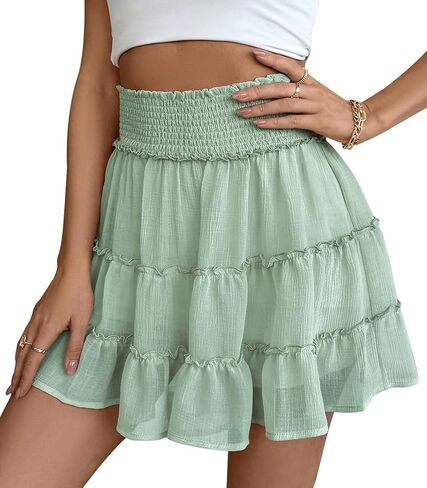 Seaform Women Chiffon Chifnts High Weist Cruffle Mini Tennis Tennis Golf Skirt Boho Summer Tier Tierts مع شورتات مدمجة in Kuwait