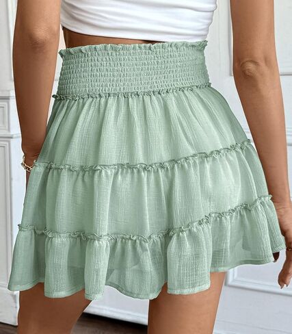 Seaform Women Chiffon Chifnts High Weist Cruffle Mini Tennis Tennis Golf Skirt Boho Summer Tier Tierts مع شورتات مدمجة in Kuwait