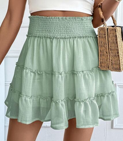 Seaform Women Chiffon Chifnts High Weist Cruffle Mini Tennis Tennis Golf Skirt Boho Summer Tier Tierts مع شورتات مدمجة in Kuwait