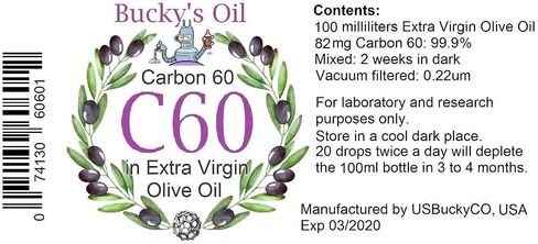 C60 زيت الزيتون - زجاجة 100 مل - 82 ملجم من الكربون 60: 99.9 ٪ في زيت الزيتون البكر ، Lipofullerene in Saudi Arabia