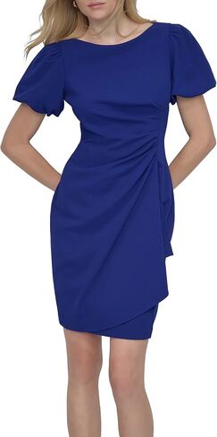 DKNY Women's Short Sleeve Boat Neck Side Ruched Dress in Saudi Arabia