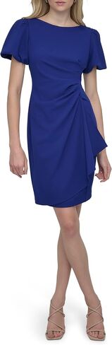 DKNY Women's Short Sleeve Boat Neck Side Ruched Dress in Saudi Arabia