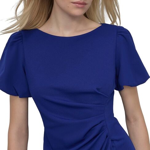DKNY Women's Short Sleeve Boat Neck Side Ruched Dress in Saudi Arabia