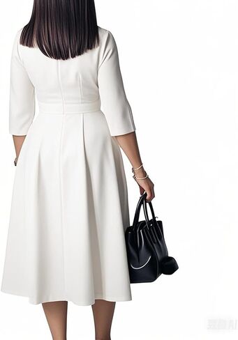 Elegant Church Dresses for Women 2025 3/4 Sleeve Vintage Ruffle A-line Pleated Dress V Neck Business Casual Work Outfits in Saudi Arabia