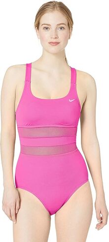 Nike Women's Standard Mesh Solid Edge V-Back One Piece Swimsuit in Kuwait