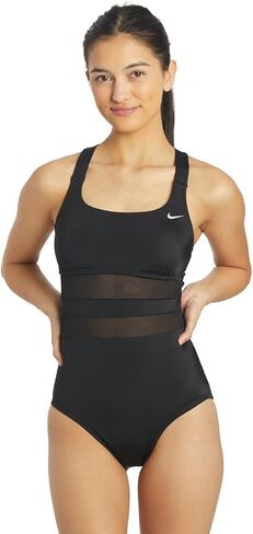 Nike Women's Standard Mesh Solid Edge V-Back One Piece Swimsuit in Kuwait