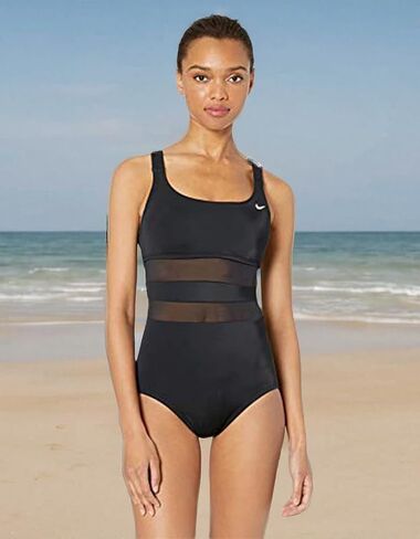 Nike Women's Standard Mesh Solid Edge V-Back One Piece Swimsuit in Kuwait