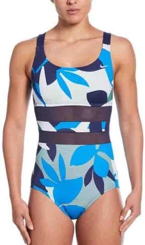 Nike Women's Standard Mesh Solid Edge V-Back One Piece Swimsuit in Kuwait
