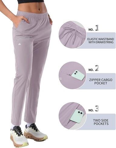 Pioneer Camp Women's Hiking Pants UPF 50+ Elastic Waist Drawstring Ultra-Stretch Lightweight Outdoor Cargo Pants for Travel in Kuwait