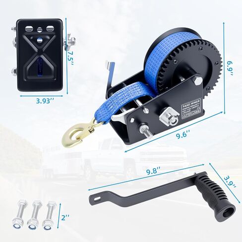 3500LBS Heavy Duty Boat Trailer Winch with 32FT Strap, 2-Way Ratchet, 4:1/8:1 Gear Trailer Winch, Portable Hand Crank for Boat, Truck, Trailer, RV, ATV, Jet Ski in Kuwait