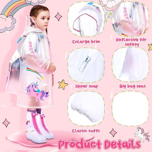 Chuarry 3 Pcs Unicorn Umbrella Raincoat Set Clear Ocean Dinosaur Astronaut Rain Shoes Rainwear Umbrella (Unicorn,L) in Saudi Arabia