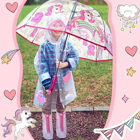 Chuarry 3 Pcs Unicorn Umbrella Raincoat Set Clear Ocean Dinosaur Astronaut Rain Shoes Rainwear Umbrella (Unicorn,L) in Saudi Arabia